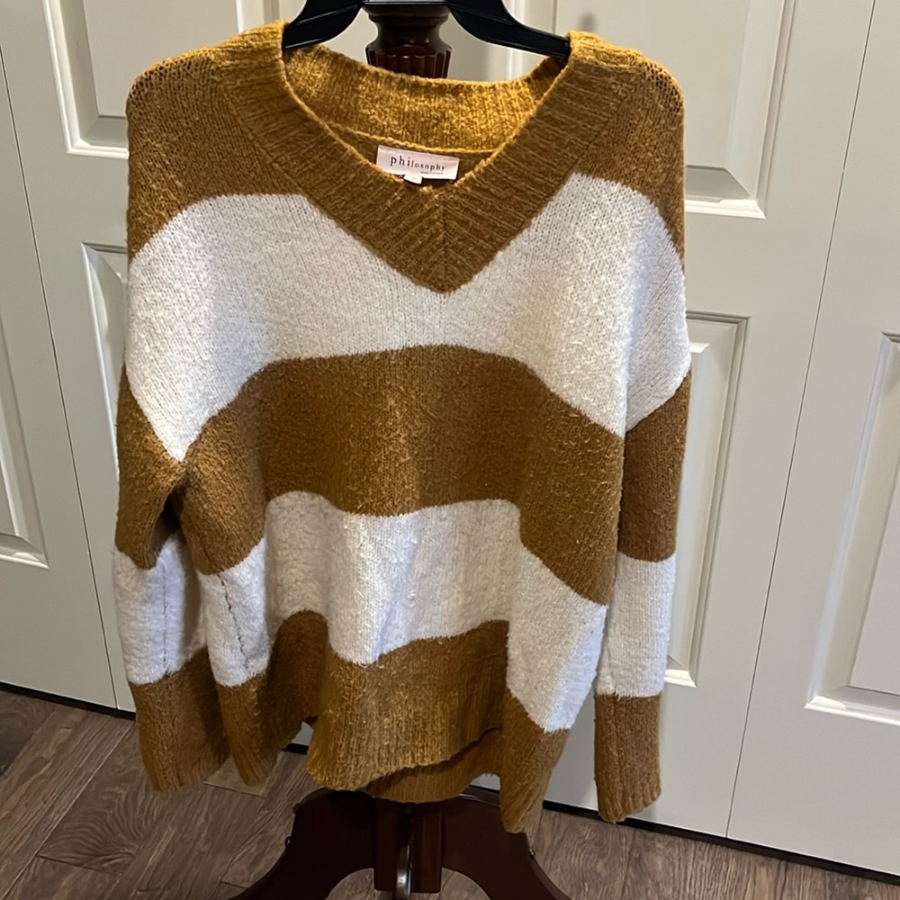 Philosophy beige and cream striped sweater, size M